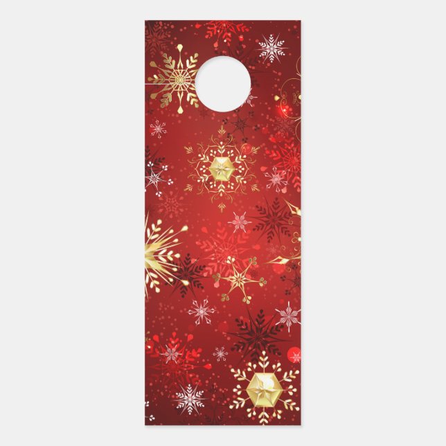 Weihnachten Goldene Schneeflocken im roten Hinterg Türanhänger (Vorderseite)
