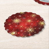 Weihnachten Goldene Schneeflocken im roten Hinterg Untersetzer (angewinkelt)