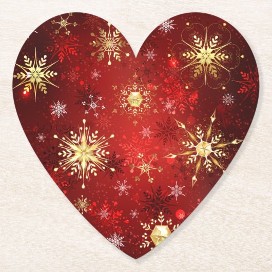 Weihnachten Goldene Schneeflocken im roten Hinterg Untersetzer (Vorderseite)