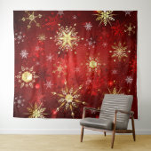 Weihnachten Goldene Schneeflocken im roten Hinterg Wandteppich (Beispiel (Horizontal))