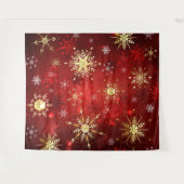 Weihnachten Goldene Schneeflocken im roten Hinterg Wandteppich (Vorderseite (Horizontal))