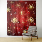 Weihnachten Goldene Schneeflocken im roten Hinterg Wandteppich (Beispiel)