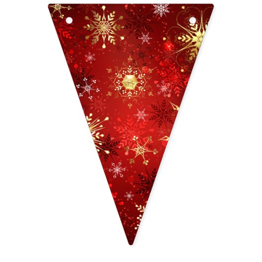 Weihnachten Goldene Schneeflocken im roten Hinterg Wimpelkette (Zweite Fahne)