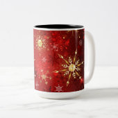Weihnachten Goldene Schneeflocken im roten Hinterg Zweifarbige Tasse (VorderseiteRechts)