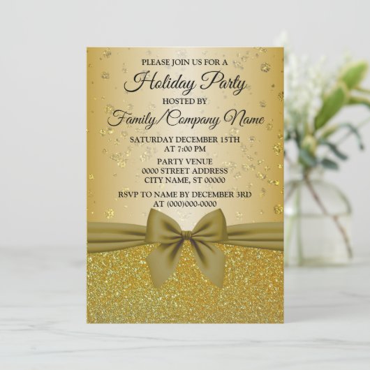 Weihnachten Goldener Glitzer Party Einladung (Stehend Vorderseite)