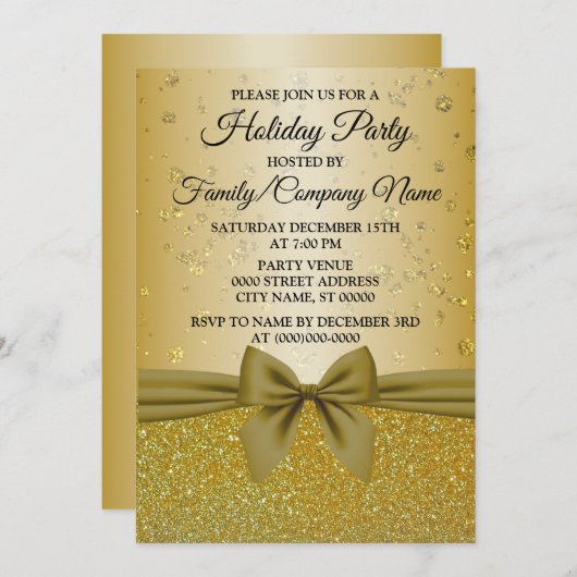 Weihnachten Goldener Glitzer Party Einladung (Vorne/Hinten)