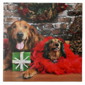 Weihnachten - goldener Retriever maximal - Dackel Fliese (Vorderseite)