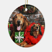 Weihnachten - goldener Retriever maximal - Dackel Keramik Ornament (Links)
