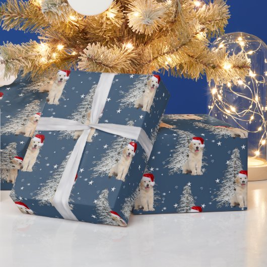 Weihnachten Goldener Retriever und Baum auf den St Geschenkpapier (Feiertage)