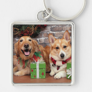 Weihnachten - goldener Sidney - Corgi cal Schlüsselanhänger