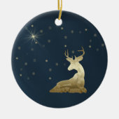 Weihnachten, Goldenes Hirsch und Schneeflocken Keramikornament (Vorne)