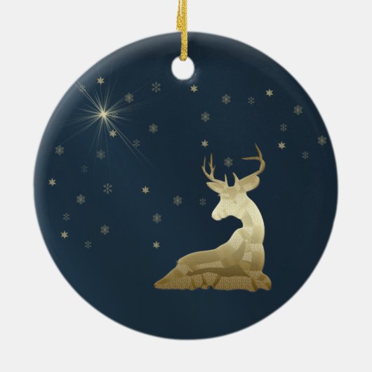 Weihnachten, Goldenes Hirsch und Schneeflocken Keramikornament (Hinten)