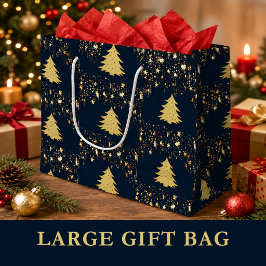 Weihnachten - Goldstars und Baum mit Ornamenten Große Geschenktüte