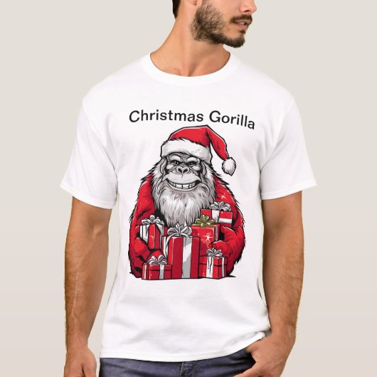 Weihnachten Gorilla trägt Weihnachtsmannmütze. T-Shirt (Vorderseite)