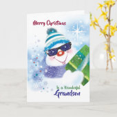 Weihnachten, Grandson, Cooler Schneemann in Sonnen Karte (Gelbe Blume)