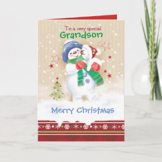 Weihnachten, Grandson. Niedlicher Schneemann und W Feiertagskarte