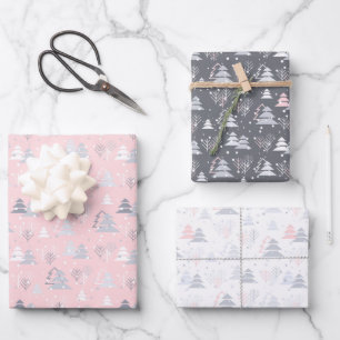 Weihnachten grau weiß rosa silber einfach elegant geschenkpapier set