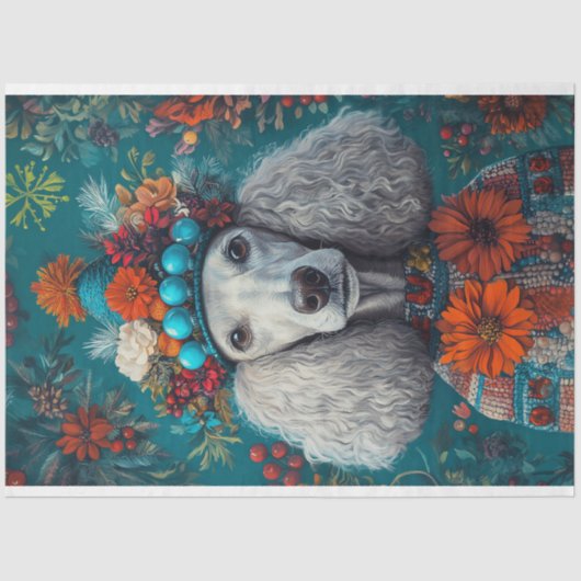 Weihnachten Gray Poodle Portrait Decoupage Seidenpapier (Vorderseite)
