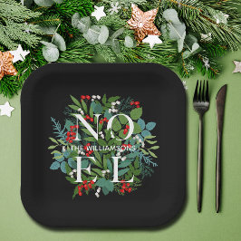 WEIHNACHTEN Greenery Personalisiert Black Christma Pappteller