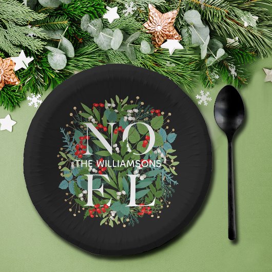 WEIHNACHTEN Greenery Personalisiert Black Christma Pappteller