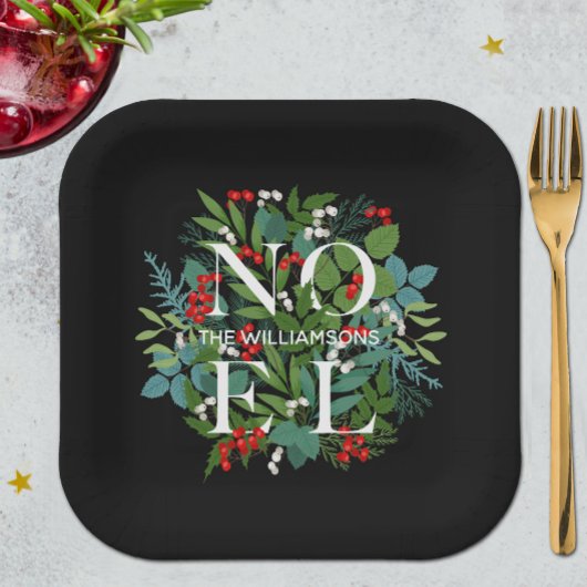 WEIHNACHTEN Greenery Personalisiert Black Christma Pappteller