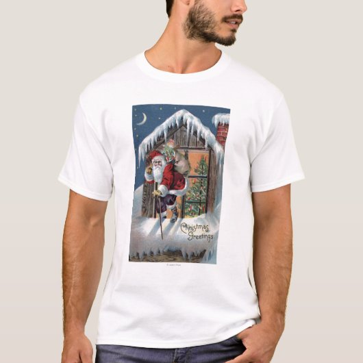 Weihnachten GreetingSanta, das heraus Fenster T-Shirt (Vorderseite)