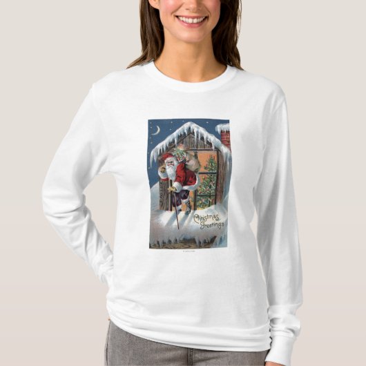 Weihnachten GreetingSanta, das heraus Fenster T-Shirt (Vorderseite)