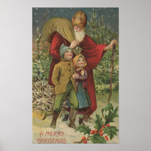 Weihnachten GreetingSanta, das mit Kindern geht Poster