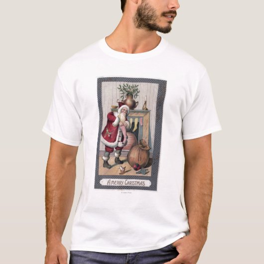 Weihnachten GreetingSanta, das Strümpfe anfüllt T-Shirt (Vorderseite)