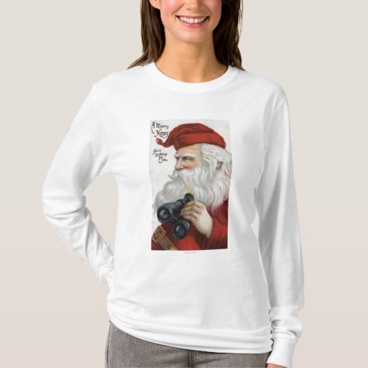 Weihnachten GreetingSanta mit Ferngläsern T-Shirt (Vorderseite)