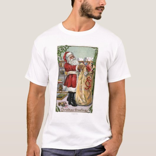 Weihnachten GreetingSanta mit großem Sack T-Shirt (Vorderseite)