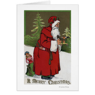 Weihnachten GreetingSanta mit hölzernem Pferd