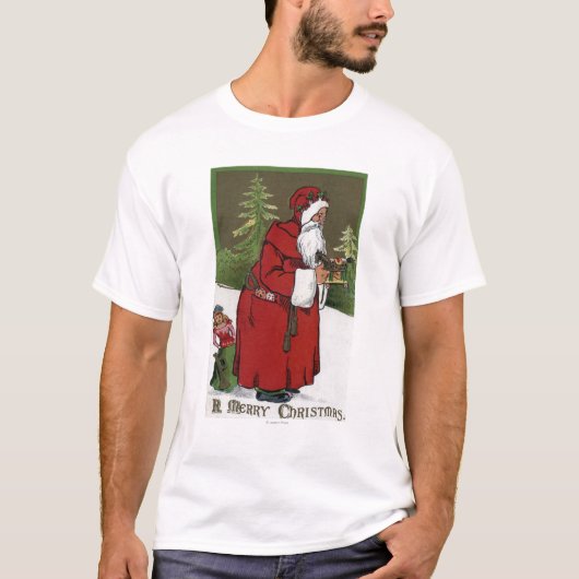 Weihnachten GreetingSanta mit hölzernem Pferd T-Shirt (Vorderseite)