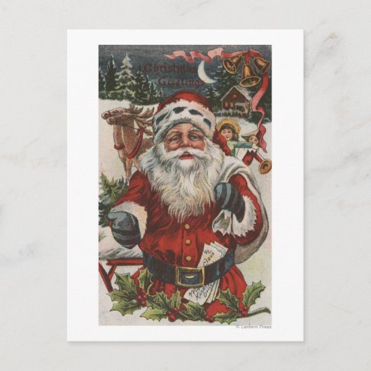Weihnachten GreetingSanta mit Rotwild und Kindern (Vorderseite)