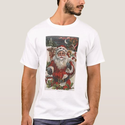 Weihnachten GreetingSanta mit Rotwild und Kindern T-Shirt (Vorderseite)