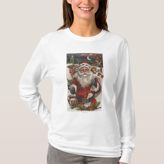 Weihnachten GreetingSanta mit Rotwild und Kindern T-Shirt (Vorderseite)