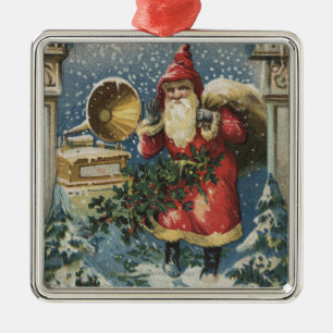 Weihnachten GreetingSanta und Rekordspieler Ornament Aus Metall