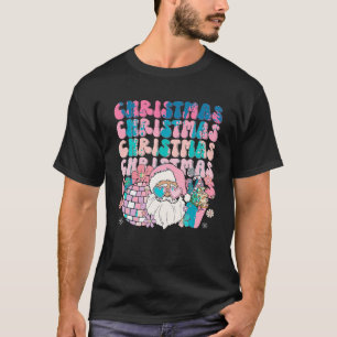 Weihnachten Groovy Pink Santa Retro Floral Hippie T-Shirt