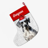 Weihnachten Große Dane Hund mit Name Woof Hintergr Großer Weihnachtsstrumpf (Rückseite (Hängend))
