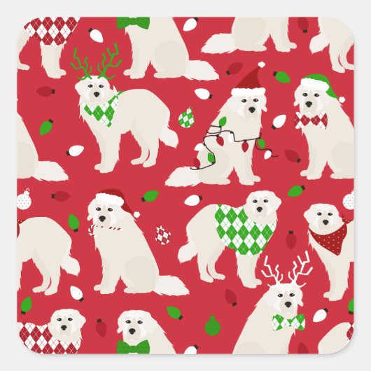 Weihnachten Große Pyrenäen Dogs Square Sticker (Vorderseite)