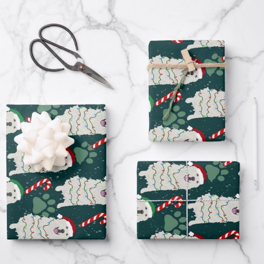 Weihnachten Große Pyrenäen Geschenkpapier Set (Vorderseite)