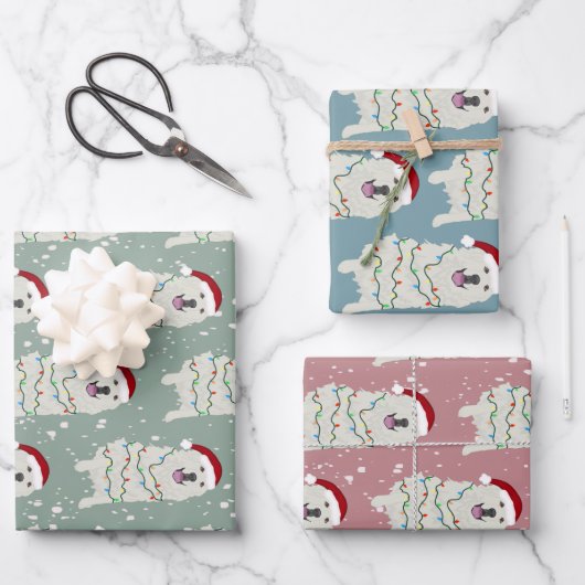 Weihnachten Große Pyrenäen Geschenkpapier Set (Vorderseite)