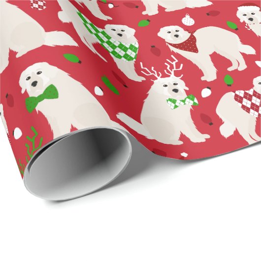 Weihnachten Große Pyrenäen Hunde Geschenkpapier (Rolleneckpunkt)