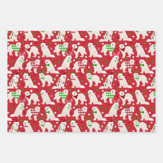 Weihnachten Große Pyrenäen Hunde Geschenkpapier Set (Vorderseite)