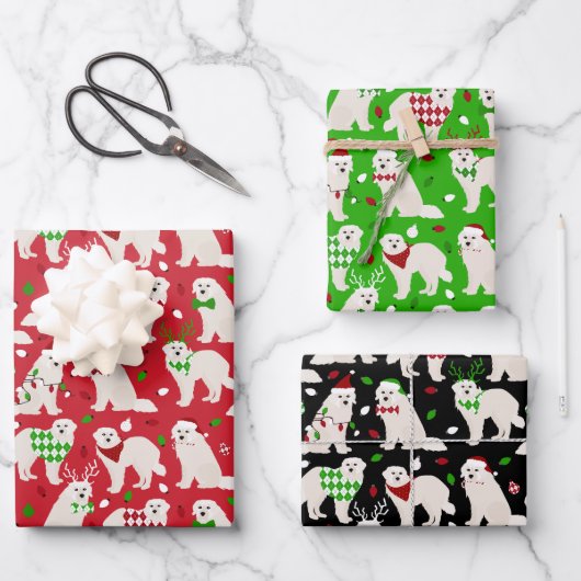 Weihnachten Große Pyrenäen Hunde Geschenkpapier Set (Vorderseite)