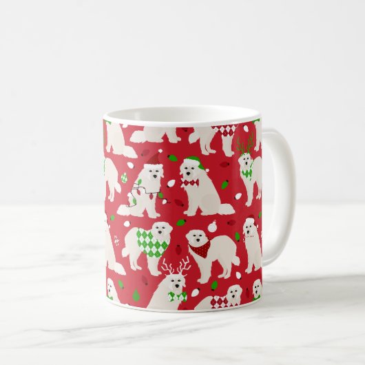 Weihnachten Große Pyrenäen Hunde Kaffeetasse (VorderseiteRechts)