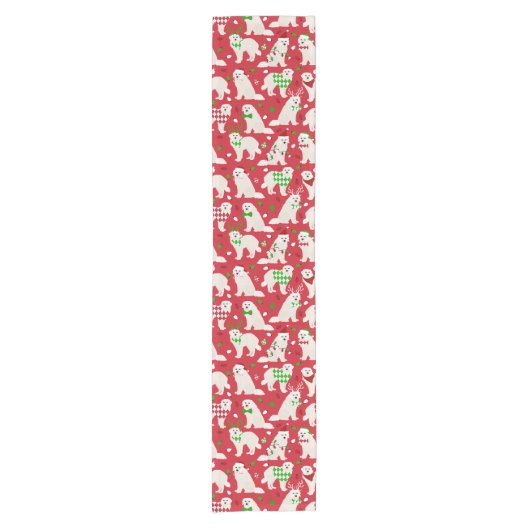 Weihnachten Große Pyrenäen Hunde Kurzer Tischläufer (Vorderseite)