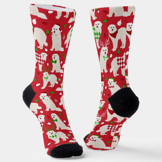Weihnachten Große Pyrenäen Hunde Socken (Gewinkelt)