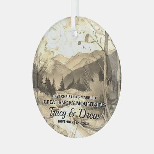 Weihnachten Große Smoky-Berge Art Couple Verheirat Ornament Aus Glas (Vorderseite links)