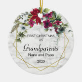 Weihnachten Großeltern Poinsettia Pine Foto Keramik Ornament (Vorne)